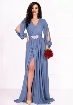 Rochie eleganta Chantal din lurex bleu lunga cu sclipici imagine