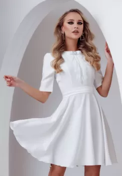 Rochie eleganta de cununie Fofy cu jabou din dantela si fundita cu perla imagine