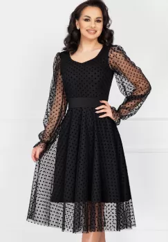 Rochie eleganta de ocazie neagra acoperita de tulle cu buline imagine