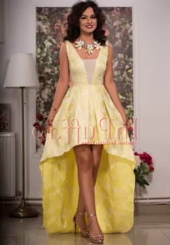 Rochie eleganta de seara cu trena din jacard galben imagine