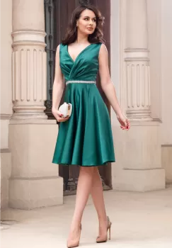 Rochie eleganta de zi verde Margarita cu pietre decorative in talie imagine