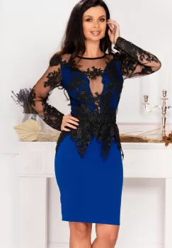 Rochie eleganta Elisson albastru royal cu peplum detasabil brodat imagine