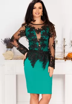 Rochie eleganta Elisson verde cu peplum detasabil brodat imagine