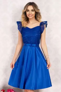 Rochie eleganta InPuff de ocazie albastra cu broderie aplicata si funda imagine