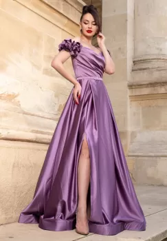 Rochie eleganta lunga de seara lila Moon cu trandafiri 3D imagine