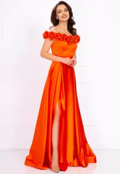 Rochie eleganta lunga Penelope orange cu trandafiri pretiosi imagine
