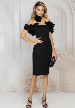 Rochie eleganta neagra conica cu volane decorative imagine