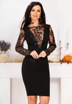 Rochie eleganta Odette neagra cu aplicatii brodate imagine