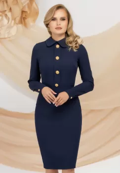 Rochie eleganta office bleumarin Pretty Girl cu nasturi aurii imagine