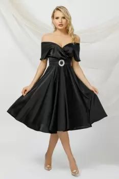 Rochie eleganta Pretty Girl de ocazie neagra in clos din tafta imagine