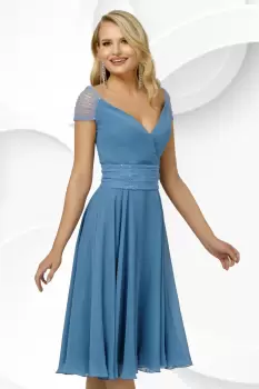 Rochie eleganta Pretty Girl din voal bleu cu detalii din tulle si paiete imagine