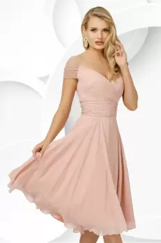 Rochie eleganta Pretty Girl rose din voal cu detalii din tulle si paiete imagine