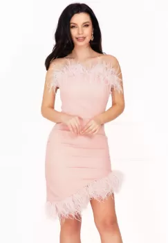 Rochie eleganta Skylar rose asimetrica cu fulgi imagine