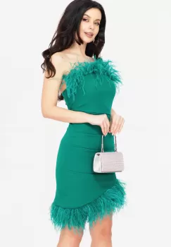 Rochie eleganta Skylar verde asimetrica cu fulgi imagine