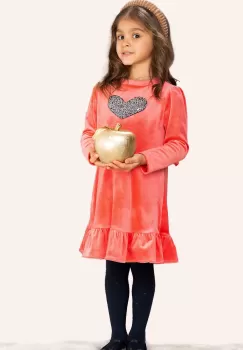 Rochie fetita Alma roz din catifea cu inima din paiete imagine