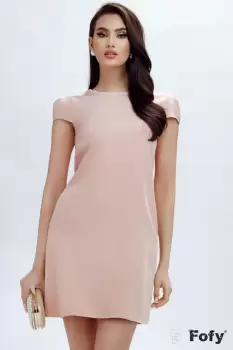 Rochie Fofy rose de ocazie lejera cu aplicatii de perle si fundita imagine