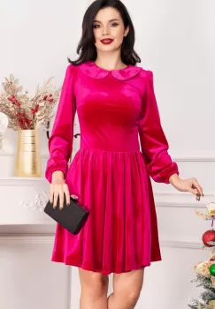 Rochie fucsia din catifea Fiolla in clos cu guler imagine