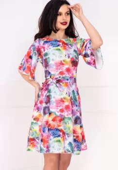 Rochie in clos Molly cu maneci evazate si imprimeu colorat by InPuff imagine