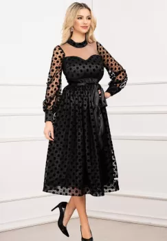 Rochie InPuff de ocazie eleganta neagra din tulle cu buline din catifea imagine