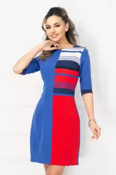 Rochie InPuff de zi bicolora cu insertii in dungi imagine