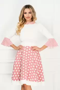 Rochie InPuff de zi delicata roz cu buline si maneci tip clopot imagine