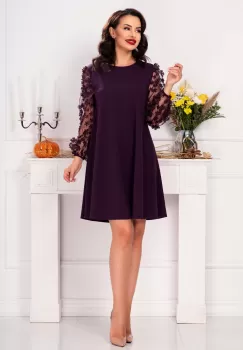 Rochie lejera de ocazie mov cu flori 3D imagine