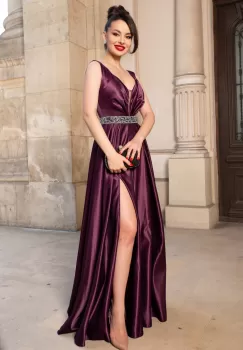Rochie lunga eleganta din tafta bordo Camila imagine
