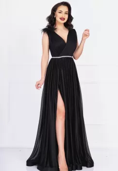 Rochie Maia de nasa neagra lunga eleganta cu sclipici si accesoriu cu fulgi imagine