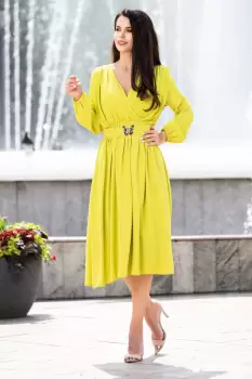 Rochie midi Otilia eleganta olive cu centura in talie imagine