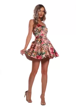 Rochie mini de ocazie in clos cu imprimeu tropical imagine