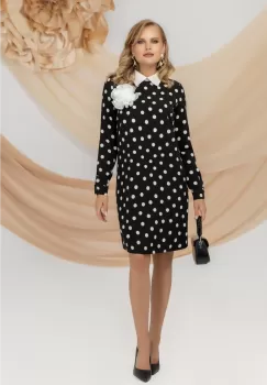 Rochie mini Pretty Girl cu buline albe si floare tip brosa imagine