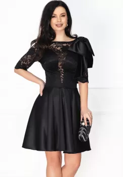 Rochie neagra de ocazie in clos cu funda pe umar imagine