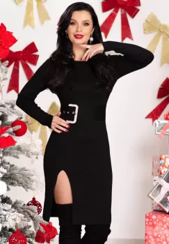 Rochie neagra din tricot cu catarama cu strassuri imagine