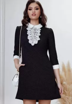 Rochie office Fofy in A cu jabou din dantela si nasturi cu perle imagine