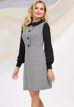 Rochie office Pretty Girl evazata cu print pied du coq imagine