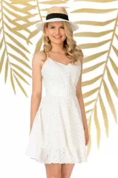 Rochie Pretty Girl de vara ecru in clos cu nasturi tip perla imagine