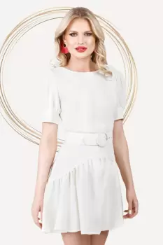 Rochie Pretty Girl de vara scurta ecru din in cu volanas imagine