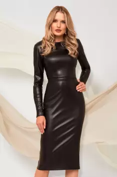 Rochie Pretty Girl neagra din piele ecologica cu detalii impletite imagine