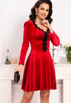 Rochie rosie eleganta din catifea Iolanda in clos imagine