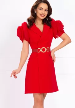 Rochie rosie tip sacou cu trandafiri stilizati imagine