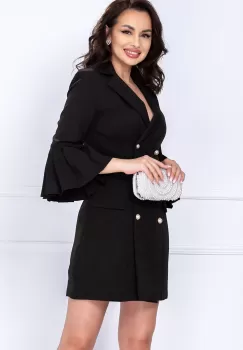 Rochie tip sacou eleganta neagra cu pliuri la maneca imagine