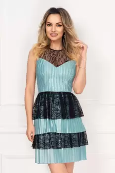 Rochie Xara eleganta mint din jerse plisat cu volane din dantela neagra imagine