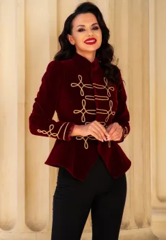 Sacou elegant din catifea bordo cu detalii aurii imagine