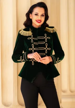 Sacou elegant din catifea verde cu epoleti detasabili imagine
