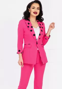 Sacou office fuchsia cu mansete si rever cu buline imagine
