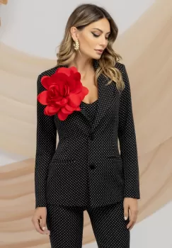 Sacou office Pretty Girl cu buline si accesoriu floare maxi imagine