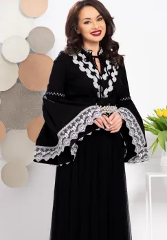 Selena - Camasa eleganta de inspiratie traditionala cu maneci tip clopot si dantela alba imagine