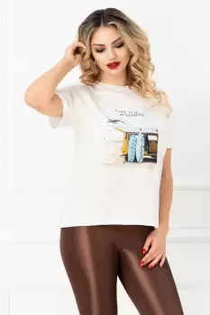 Tricou alb Road Trip cu paiete si strasuri aplicate imagine