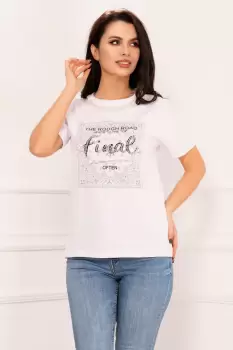 Tricou chic alb Top Final cu strassuri si lant decorativ imagine