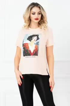 Tricou somon cu imprimeu portret si paiete imagine